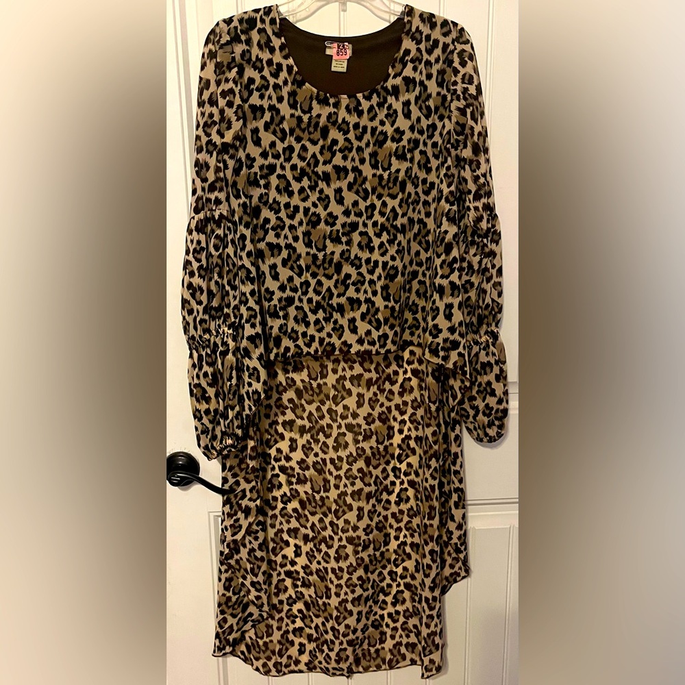Turquoise Haven , Leopard Print Long Sleeve Hi/Low shirt